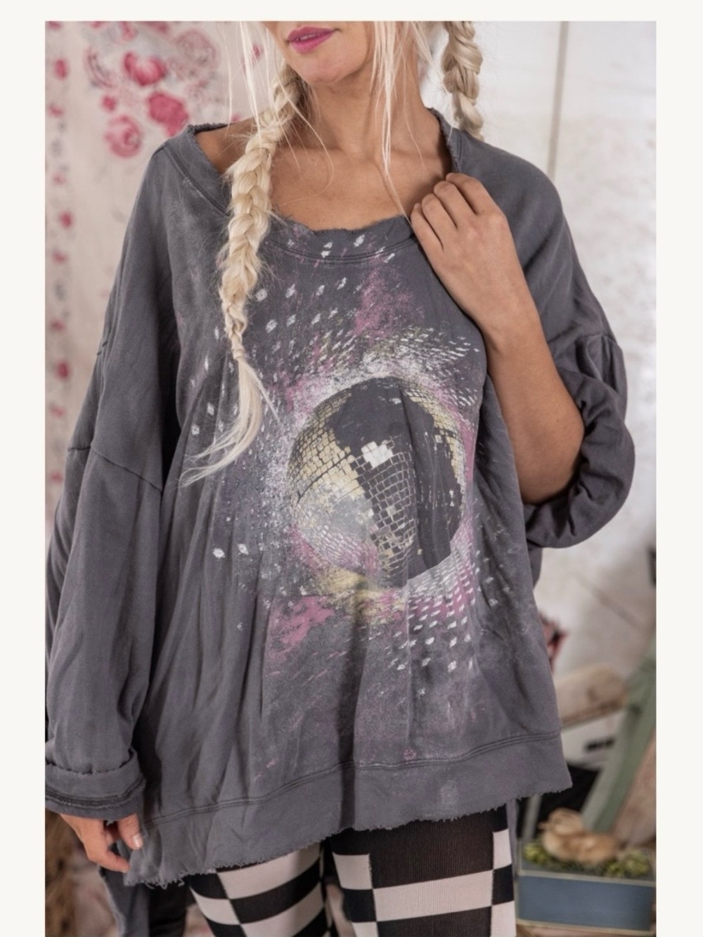 Magnolia Pearl Cotton Knit Oversized Hi Lo Disco Ora Francis Pullover NWT Ozzy
